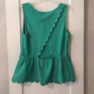 Anthropologie sea foam green Peplum top open back